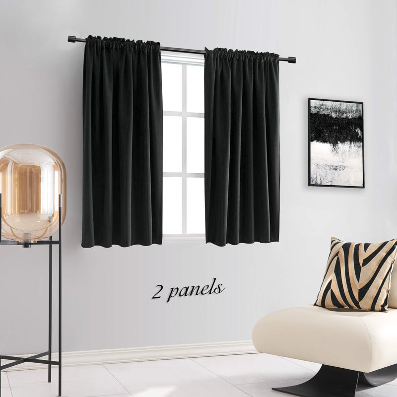 DONREN 99% Blackout Curtain Drapes for Bedroom - Thermal Insulating Rod Pocket Curtain Panels for Small Windows(42 x 45 Inch,Set of 2 Panels,Black) - Image 2